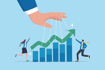 Control business success, leading company improvement, growth or increase efficiency, ambition or influence employee to growth business concept, businessman hand control success rising up graph.
