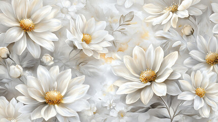 Watercolor daisy floral arrangement soft white delicate petals golden yellow centers botanical illustration elegant wildflowers nature painting digital art intricate brush strokes artistic vision