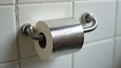 Fototapeta premium striking bathroom art a roll of stainless steel metallic toilet paper 