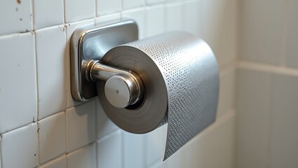 striking bathroom art a roll of stainless steel metallic toilet paper 