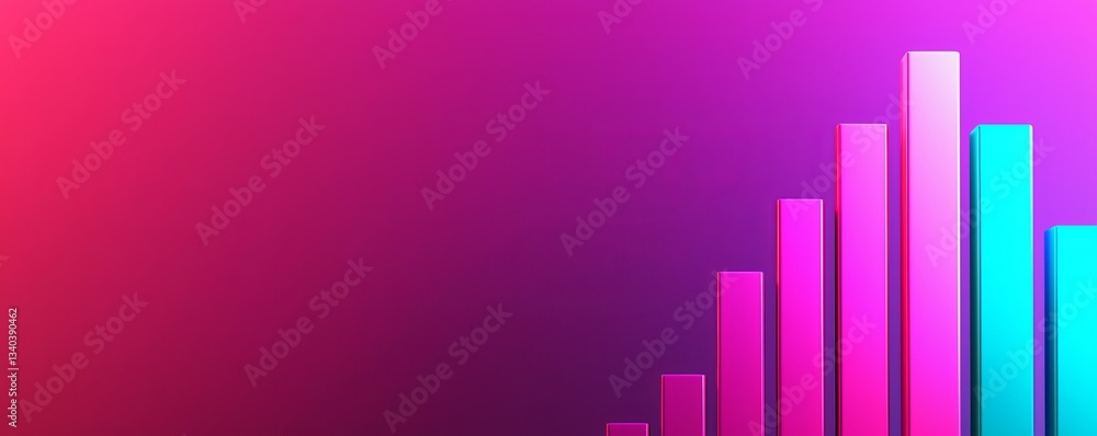 Poster strategy graph and business background. vibrant gradient background with ascending bars in pink and 