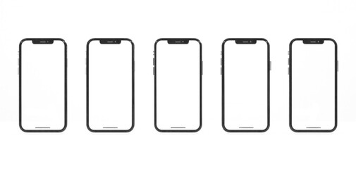 Realistic models smartphone with transparent screens. Smartphone mockup collection. Device front view. 3D mobile phone with shadow on transparent background - stock vector.