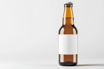 beer bottle mockup with white blank label, on white background close up