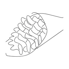 Crispy French Fries in a Paper Cone, Simple Line Drawing