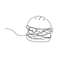 Single Line Drawing Delicious Burger Fast Food Illustration