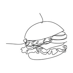 SingleLine Drawing of a Delicious Juicy Hamburger