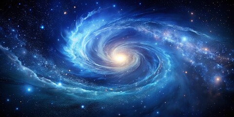 Obraz premium Majestic Nebula: Dark Blue Cosmic Background with Sparkling Stars and Copy Space