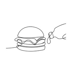 SingleLine Drawing of a Delicious Hamburger with Sauce