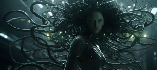 epic medusa battle monster, ai generative