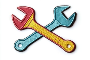 Colorful crossed wrenches on white background; maintenance icon; repair concept