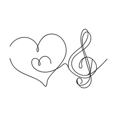 Continuous Line Art Heart, Music Note, Love, Melody, Passion, Rhythm, Romance, Single Line, Drawing,