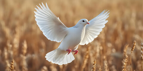 White Dove in Flight, Wheat Field