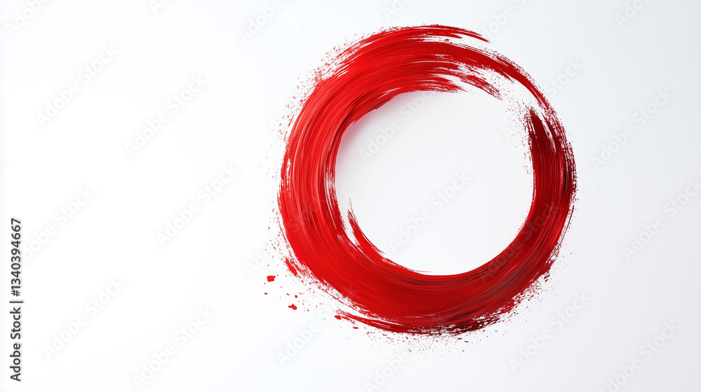 Poster red circle brush stroke: a vibrant red circle formed by expressive brushstrokes, creating a dynamic 