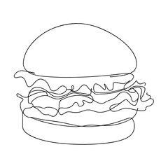 SingleLine Drawing of a Delicious Hamburger with Lettuce