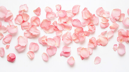 Fototapeta premium Delicate Petal Cascade: A scattering of soft pink rose petals gently drifts, creating a dreamy and romantic composition. perfect for any design