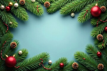 Dense coniferous branches weave a festive border, festive, christmas