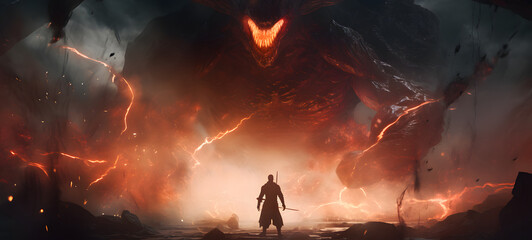 epic Demon battle hell, ai generative