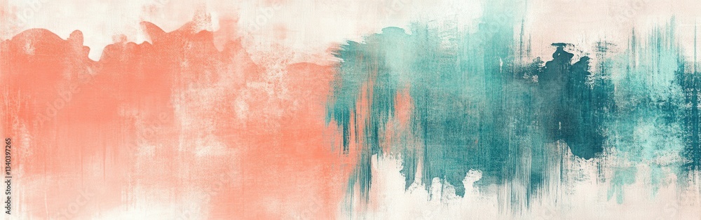 Fototapete soft pencil strokes create a blend of warm coral and cool teal with textured edges in an abstract ar