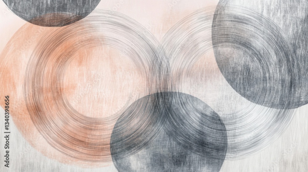 Aufkleber Overlapping circles created with pencil strokes in muted colors conveying abstract art