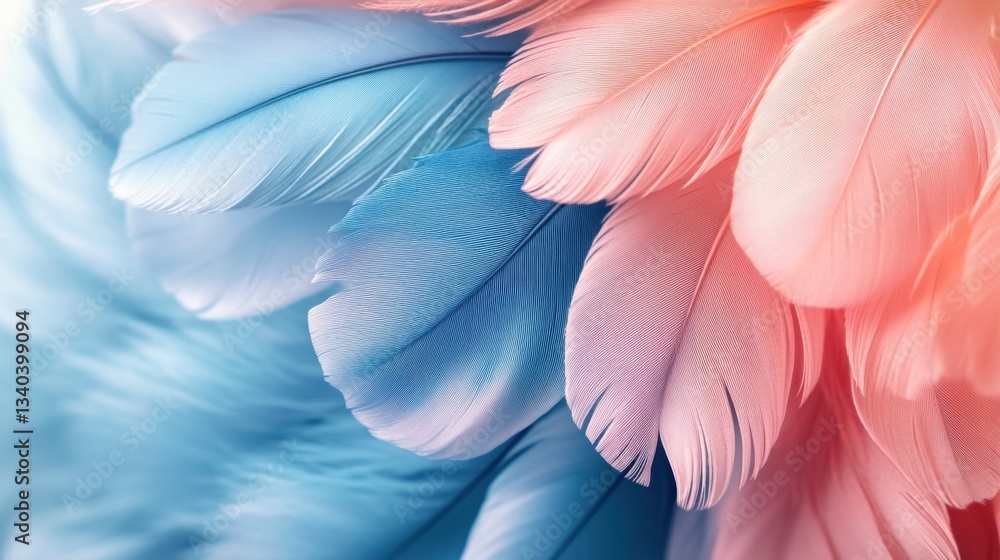 Poster delicate feathers in soft pastel hues create an airy dreamlike texture with gentle gradient colors f