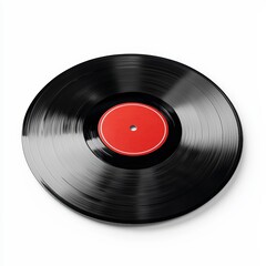 Classic black vinyl record with a striking red label, perfect for music lovers and retro-themed projects.