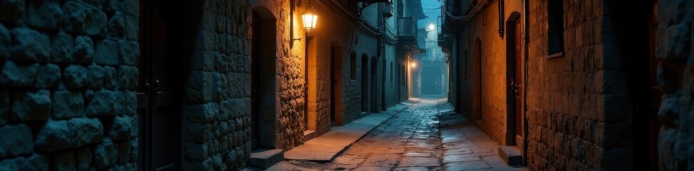 dimly lit alleyway with old mortar and cracked bricks, crumbling, gritty