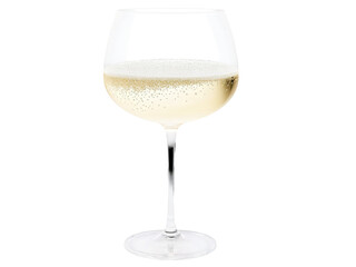 Fototapeta premium Champagne in a coupe glass, held by a dark-skinned hand with intricate nail art. The champagne bubbles rise steadily inside