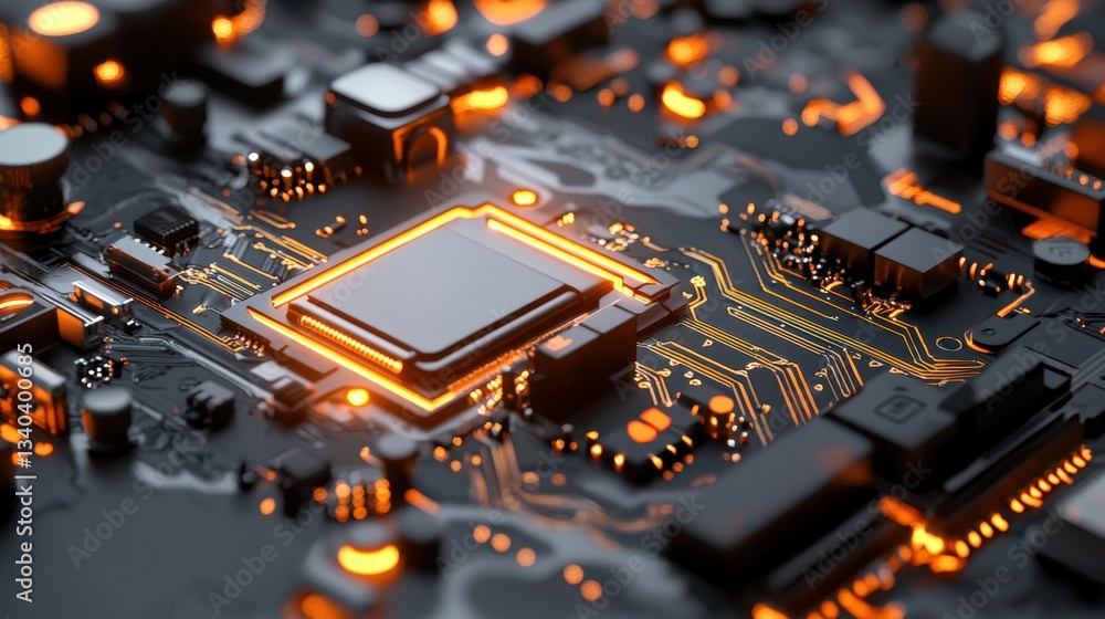 Aufkleber close-up of a modern circuit board showcasing intricate details and glowing elements for technology 