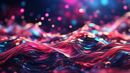 Obraz premium A vibrant abstract background featuring swirling waves of pink and blue light intertwined with glowing bokeh effects.