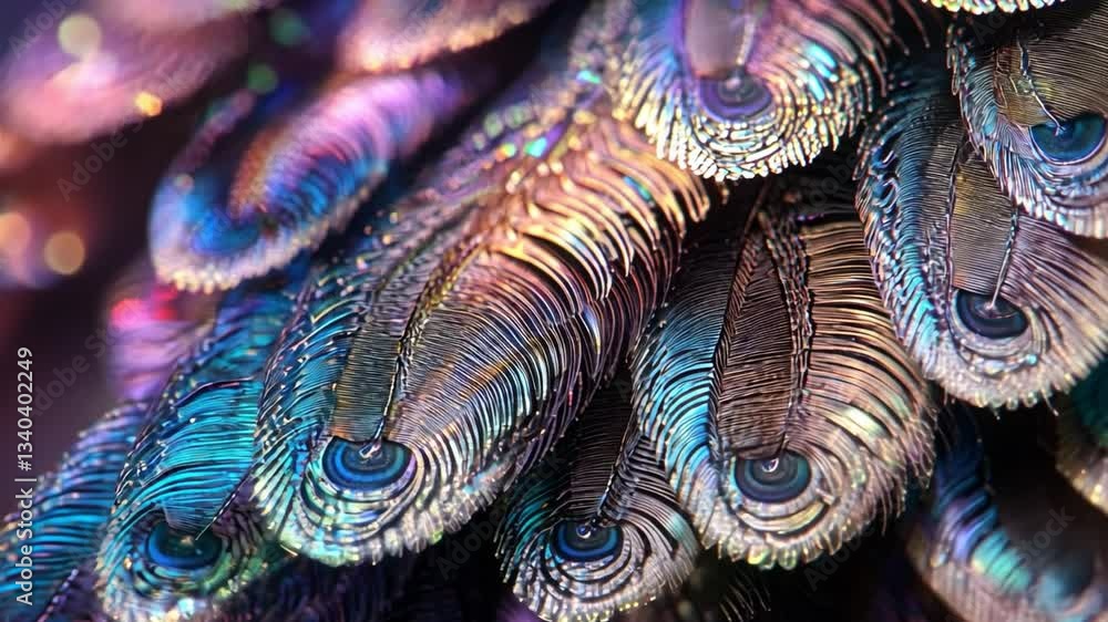 Poster enchanting peacock's plumes: a mesmerizing close-up of iridescent peacock feathers, showcasing a stu