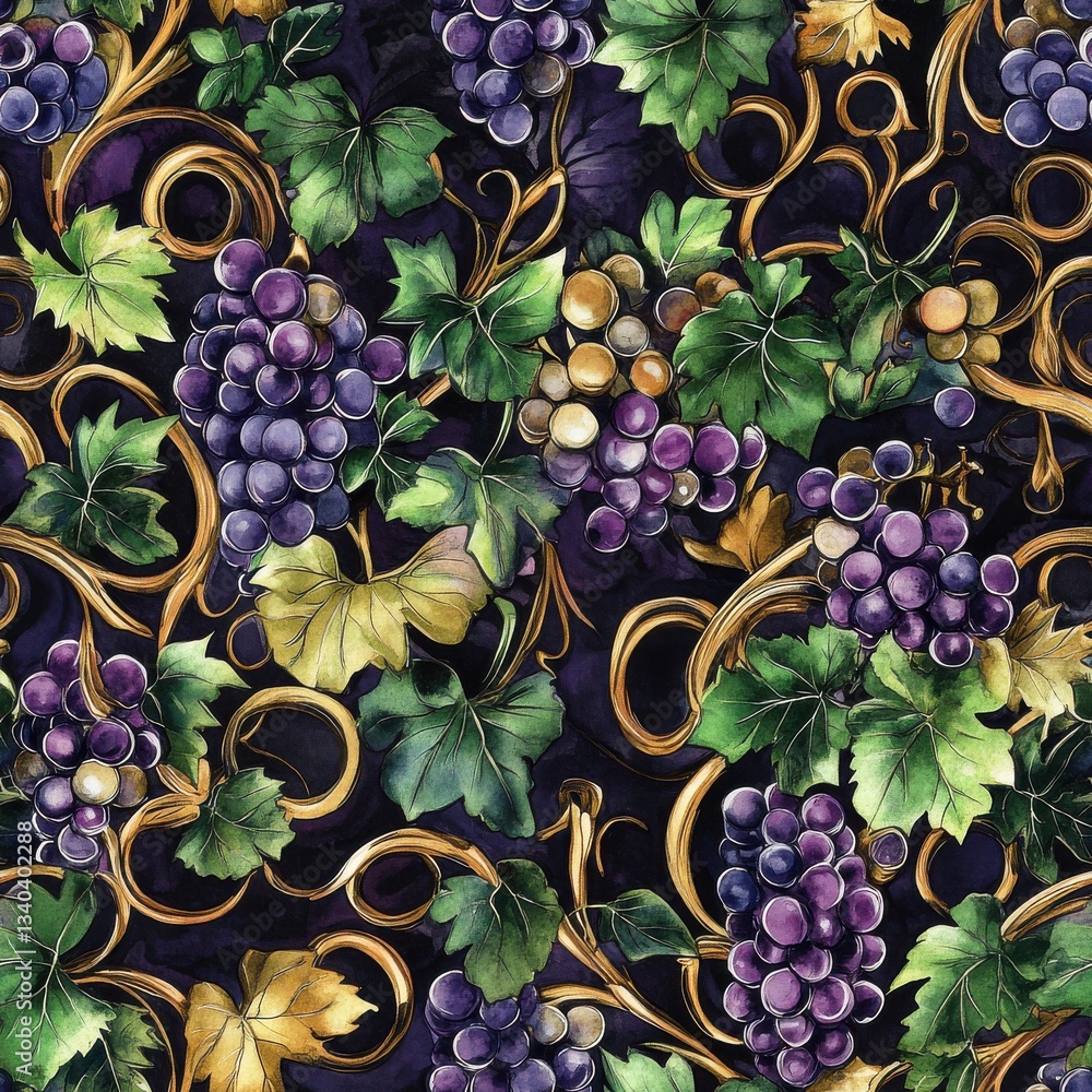 Poster intricate doodle cartoon of grapes and vines with vibrant colors and detailed patterns ideal for cre
