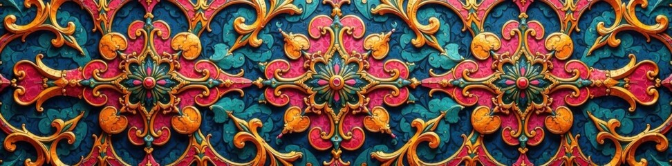 Fototapeta premium Vintage-inspired geometric pattern with intricate swirls and curves, cyclical patterns, decorative motifs