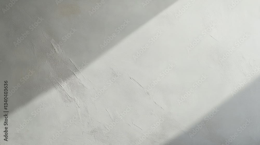 Poster sunlight illuminates and creates striking patterns on a simple textured wall, highlighting angles an