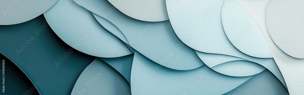 Poster Curved pastel blue and gray shapes create an abstract display of soft textures and layers in a modern design aesthetic
