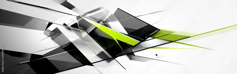 Poster modern geometric design in sharp black with vibrant lime accents and dynamic lines creating an abstr