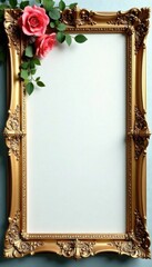 Frame with gold accents and delicate details in a ornate style, ornamental, intricately designed, classic