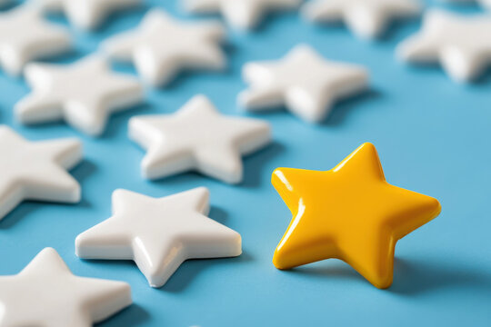 A Yellow Star Rating Highlighted Among White Stars on a Review Platform, Depicting Exceptional Customer Feedback