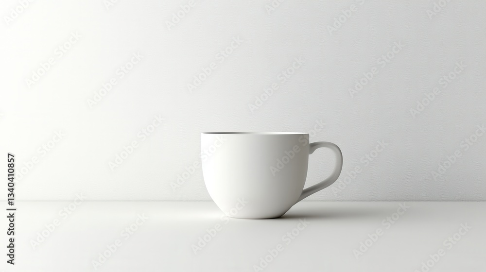 Aufkleber simple white cup on warm flat surface against a soft textured background showcasing minimalistic des