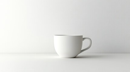 Fototapeta premium Simple white cup on warm flat surface against a soft textured background showcasing minimalistic design