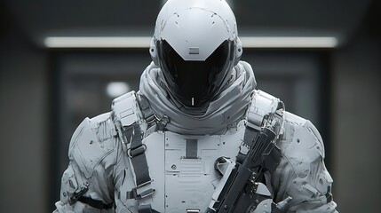 Futuristic soldier in white armor