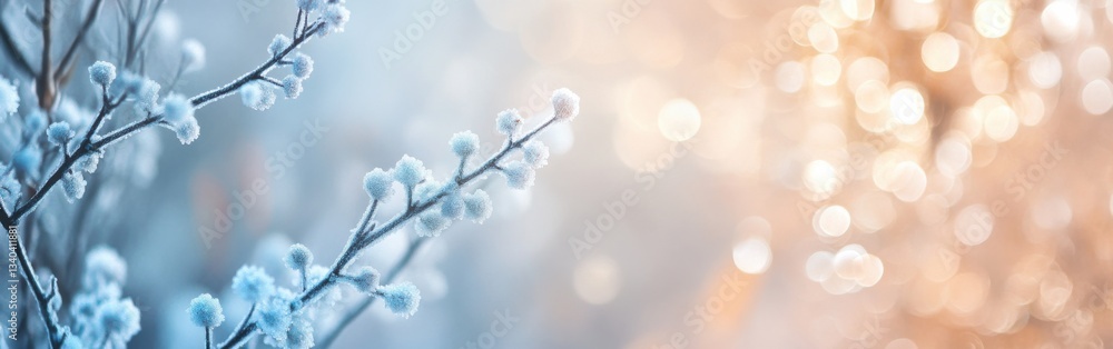 Aufkleber cool-toned gradient of icy blue to pale with frosty branches creating a serene winter ambiance