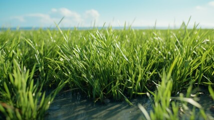 Obraz premium Gentle waves of marsh green shifting to deeper tones with soft sky blue lighting effects
