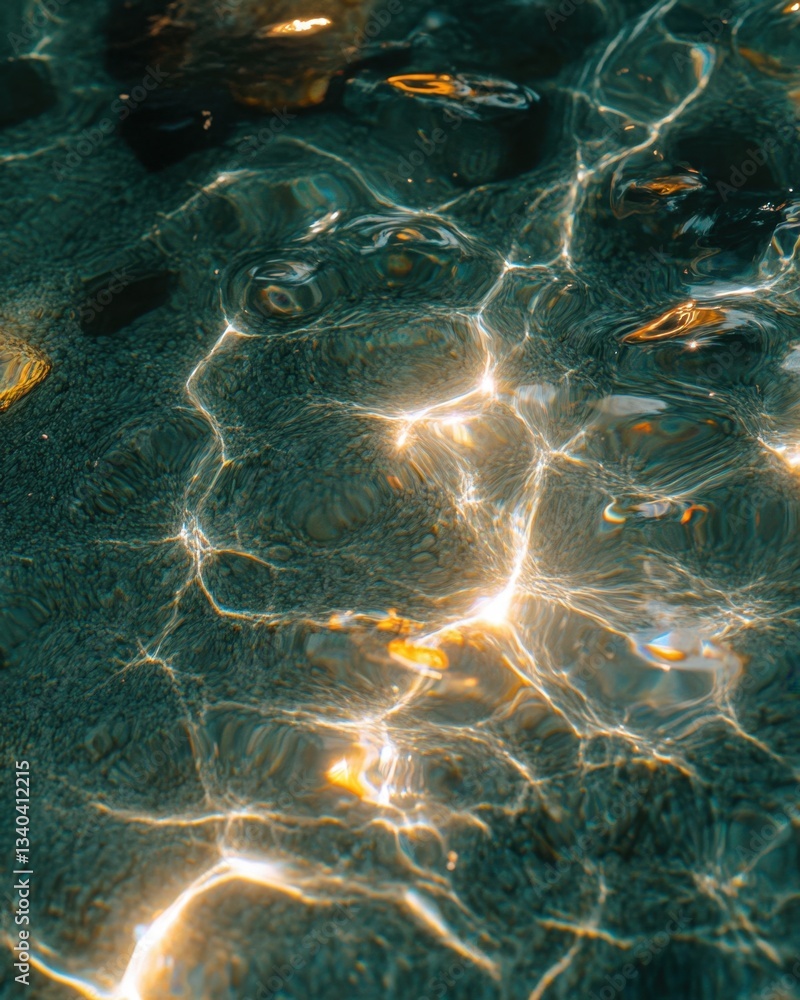 Poster captivating sunlight dancing on the surface of crystal clear water creating mesmerizing patterns and