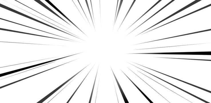 Comic speed lines, burst patterns with dynamic motion streaks. Manga zoom effects. Black white panels and empty comic book frames. Explosion rays and action movement backgrounds.