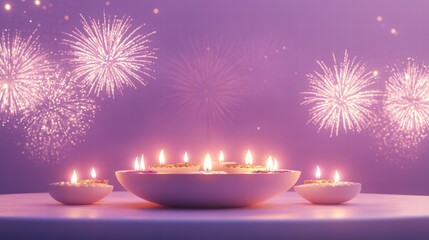 Banner design for diwali festival and podium,Diwali light decoration candle with fireworks,Stage,Product display Showcase design sparkle background,Deepavali,Dipavali,3D podium illustration.