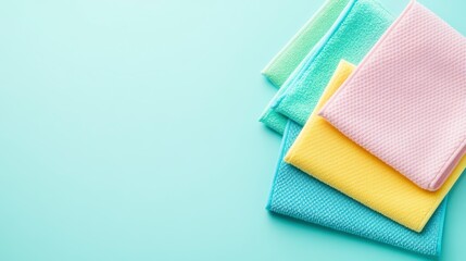 Set microfiber cloths colorful Over solid pastel Studio Background.