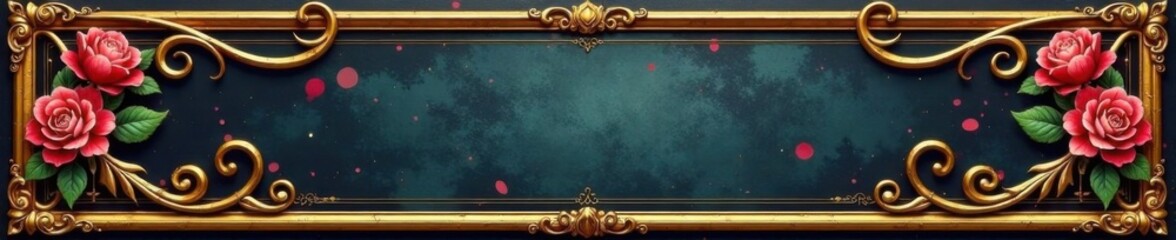 Gold accentuated frame with curved scrolls and floral patterns , scroll details, gold