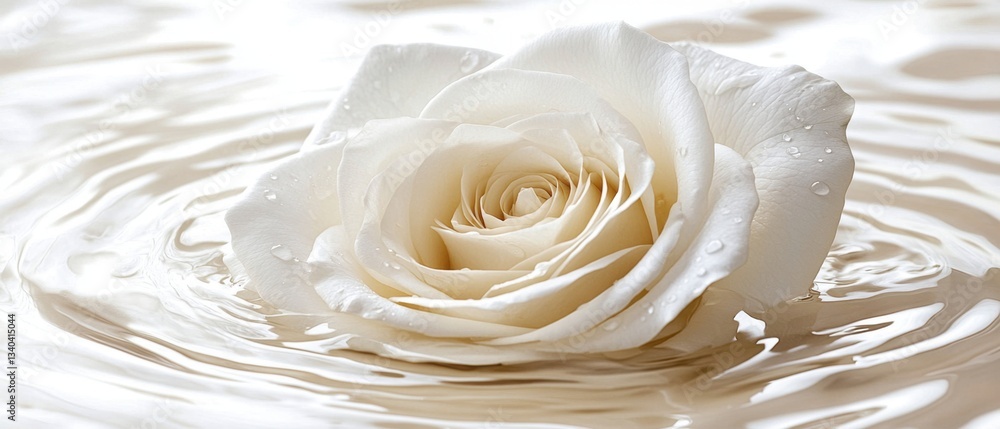 Poster elegant white rose floating gently on water surface with soft reflections and serene visual mood for