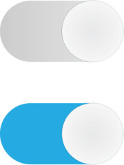 Two simple, flat toggle switches, one gray, one blue, displayed on a pure white background.