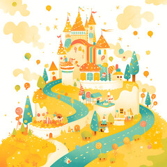 Whimsical and festive cake and sweets candy birthday-themed illustrations and celebratory elements in a playful doodle style.